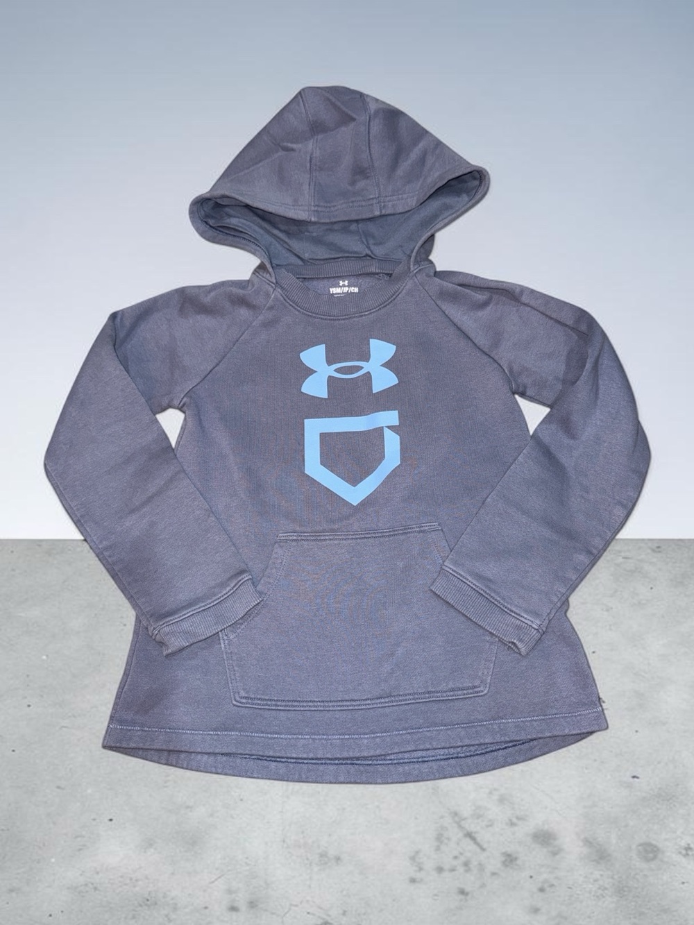 Under Armour Girls' Navy Hoodie with Light Blue Softball Logo (Small)